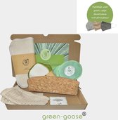 green-goose® Duurzaam Verzorgingspakket Kasai | 6-delig | 10 Herbruikbare Wattenschijfjes | Hennepvezel Gezichtreinigingsdoek | Kurk Make-up Etui