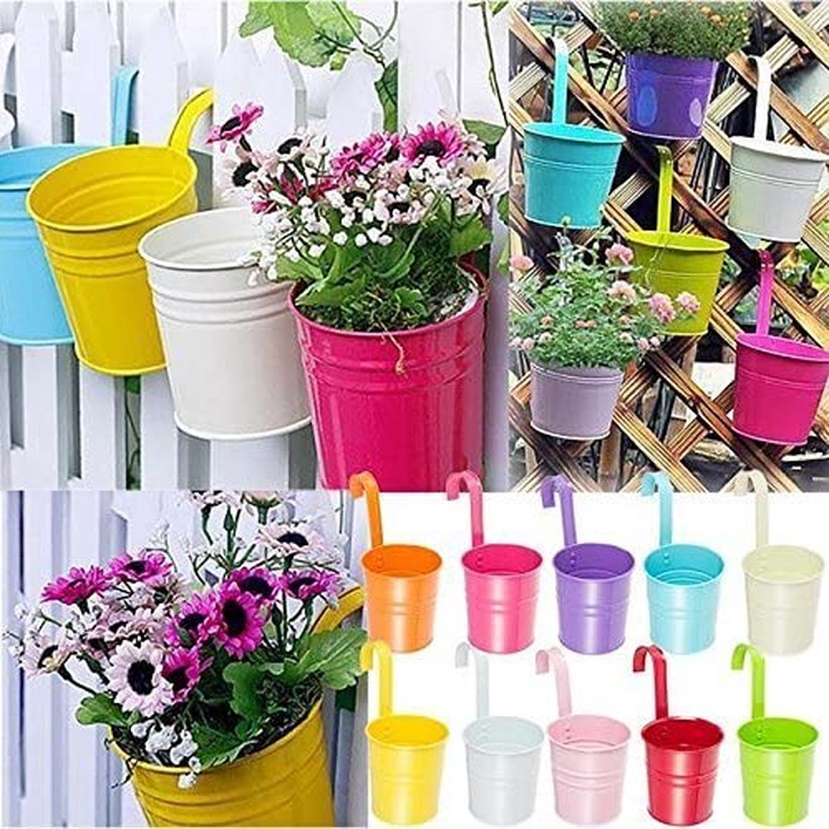 Balkon Plantenbak Fippy 4-delig Set Hangende Metalen Bloempotten | Grote Bloembakken Voor Buiten, Balkon & Tuin – Industriële Retro Stijl Grote Hangende Bloembakken Buiten