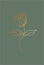 Poster - bloemen - roos - lijntekening – line art- 30x40 cm - goudlook - wanddecoratie