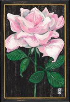 Lijstje hout zwart Roze roos, 34x23,5cm