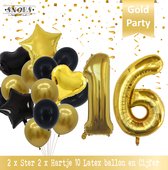 Cijfer Ballon 16 Jaar Black & Gold Boeket * Hoera 16 Jaar Verjaardag Decoratie Set van 15 Ballonnen * 80 cm Verjaardag Nummer Ballon * Snoes * Verjaardag Versiering * Kinderfeestje