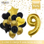 Cijfer Ballon 9 Jaar Black & Gold Boeket * Hoera 9 Jaar Verjaardag Decoratie Set van 15 Ballonnen * 80 cm Verjaardag Nummer Ballon * Snoes * Verjaardag Versiering * Kinderfeestje*