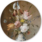 Wandcirkel Bloemstilleven met Porseleinen vaas - 60 cm - Forex - Schilderij Oude Meesters & Bloemen