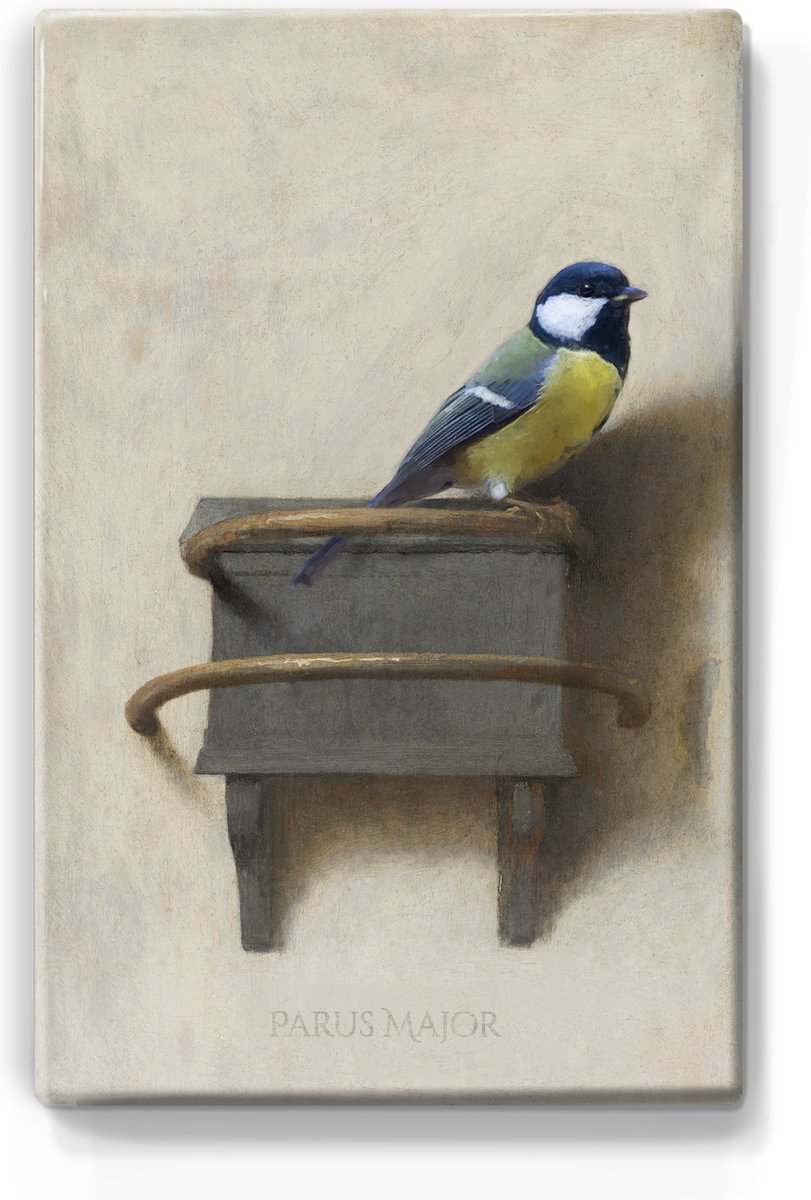 Koolmeesje - Handgelakt - 19,5 x 30 cm - Niet van echt te onderscheiden schilderijtje op hout - Mooier dan een print op canvas - Laqueprint.