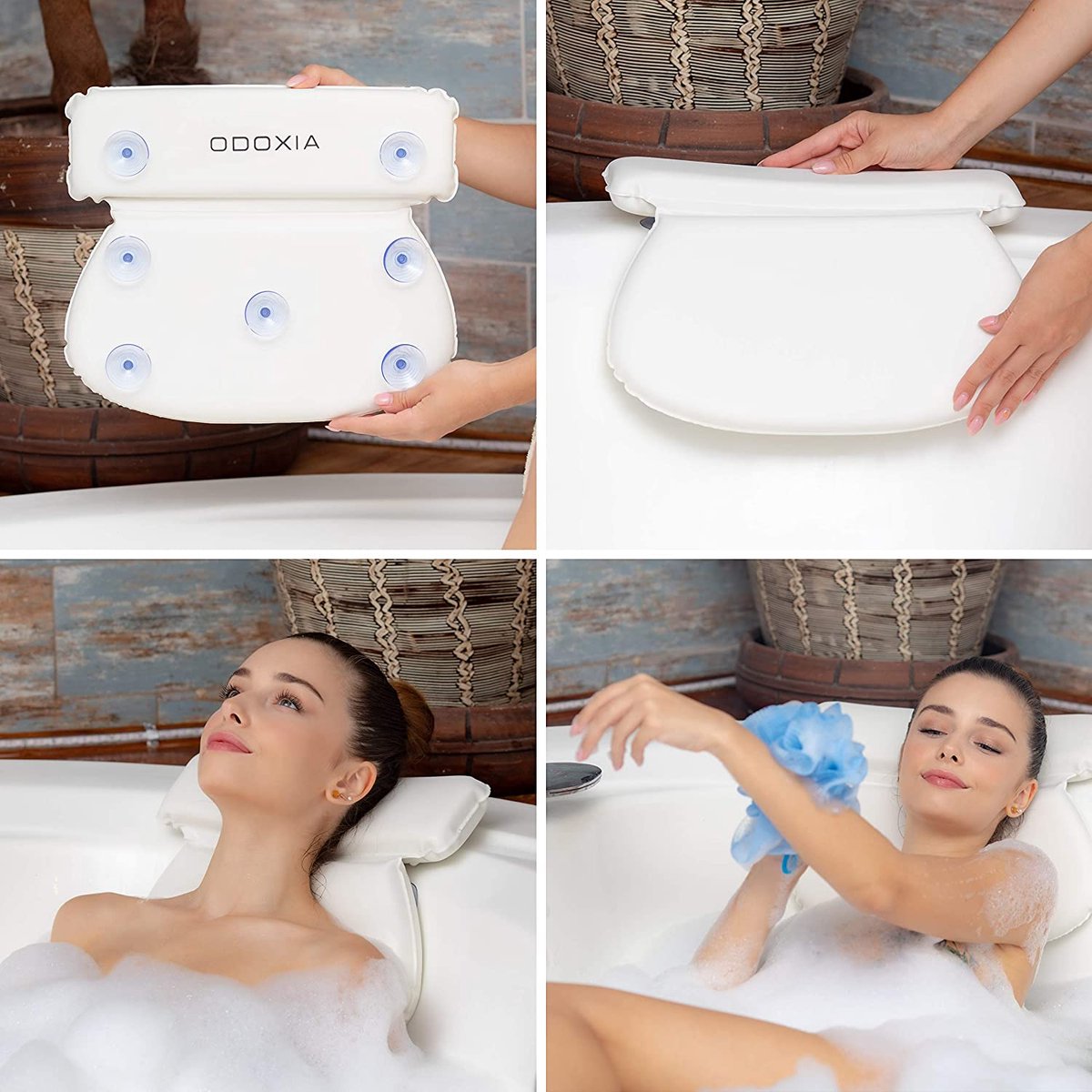 Oreiller De Bain Blanc Avec Ventouses – Soutien Cou Et Dos, Imperméable, Confort Détente
