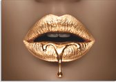 Glasschilderij lippen - Golden Lips  - 75 x 100 cm - schilderij woonkamer slaapkamer - PosterGuru