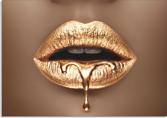 schilderij lippen - Golden Lips - 75 x 100 cm - schilderij woonkamer slaapkamer - PosterGuru