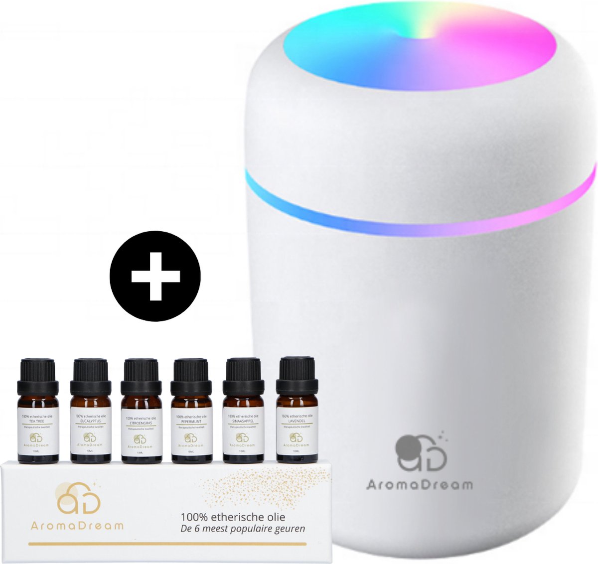 Aroma Dream Diffuser Luchtbevochtiger Wit 300 ML voor Aromatherapie - Incl. Giftbox Etherische Olie - Humidifier