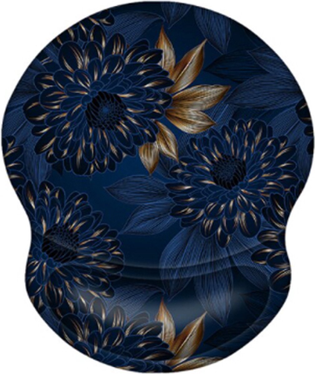 - muismat ergonomisch Blue Flowers - met polssteun - donker blauw