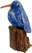 Beelden - Vogel op houtblok blauw  - Hout - Blauw - 15x10x10 cm - Indonesie - Sarana - Fairtrade