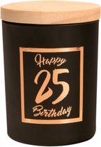 Verjaardag - Geurkaars - Black/Rose - Happy Birthday - 25 jaar - giftbox met panterprint - In cadeauverpakking