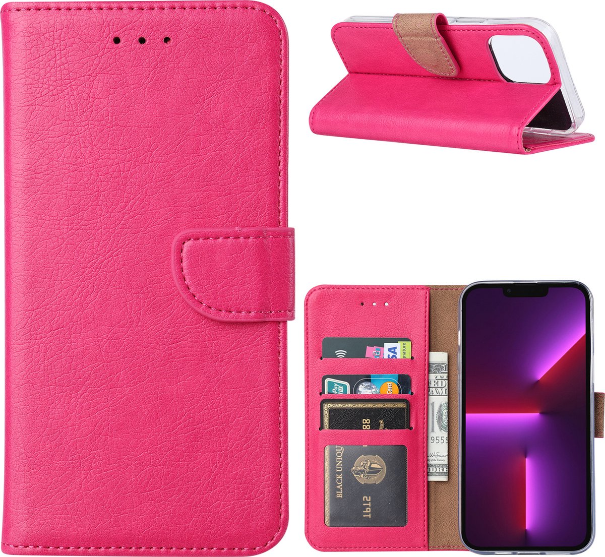 Hoesje Geschikt voor iPhone 13 Pro hoesje - Hoesje Geschikt voor iPhone 13 Pro Bookcase - Roze