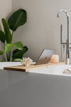 Planche de bain eikenhout massif 90 cm - Naturel - Support de bain - Avec porte-tablette - Bois durable - Planche de bain pour le bain