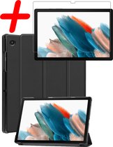 Hoesje Geschikt voor Samsung Galaxy Tab A8 Hoes Case Tablet Hoesje Tri-fold Met Screenprotector - Hoes Geschikt voor Samsung Tab A8 Hoesje Hard Cover Bookcase Hoes - Zwart