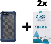 Backcover Shockproof Carbon Hoesje iPhone 7 Plus Blauw - 2x Gratis Screen Protector - Telefoonhoesje - Smartphonehoesje