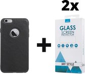 Backcase Lederen Hoesje iPhone 8 Zwart - 2x Gratis Screen Protector - Telefoonhoesje - Smartphonehoesje