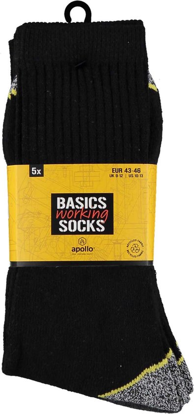 Chaussettes de Chaussettes de travail homme - Multipack chaussettes de travail - Zwart - Taille 43/46 - Chaussettes homme noir - chaussettes de travail homme 43/46 - Chaussettes de travail sans couture - Apollo