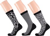 Fashion sokken dames met dierenprint assorti zilver 35/42