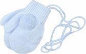 Pesci - Gebreide Baby Wantjes met pompom en koord - Maat 68/74 - Blauw