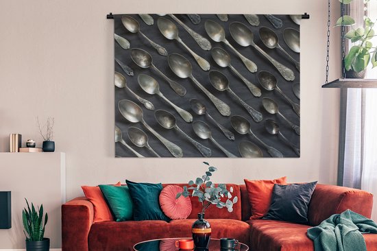 Tenture murale - Tissu mural - Anciennes cuillères vides en métal vintage - 180x135 cm - Tapisserie murale