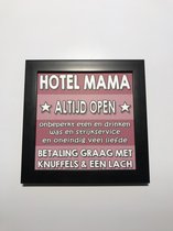 Tekstbord / Wandbord / Hotel mama / Verjaardag / Cadeau / Woondecoratie / Roze / Fotolijst / Moederdag