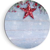 Artaza Dibond Muurcirkel Kerst Achtergrond Met Sneeuw Op Tafel - Ø 60 cm - Wandcirkel - Rond Schilderij - Voor Binnen en Buiten