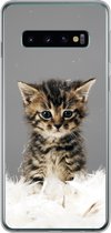 Geschikt voor Samsung Galaxy S10 hoesje - Kat - Kitten - Veren - Siliconen Telefoonhoesje
