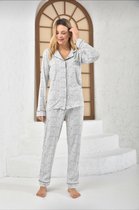 Katoen Dames Pyjama Set - Homewear -Satijn Grijs  Maat XXL