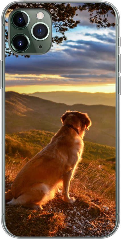 Coque iPhone 11 Pro Max - Un Golden Retriever regardant le coucher du soleil - Coque en Siliconen pour téléphone