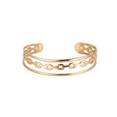 Meerlaagse armband met schakelketting in het midden - Verstelbare armband - 14K Goud verguld - Dottilove.