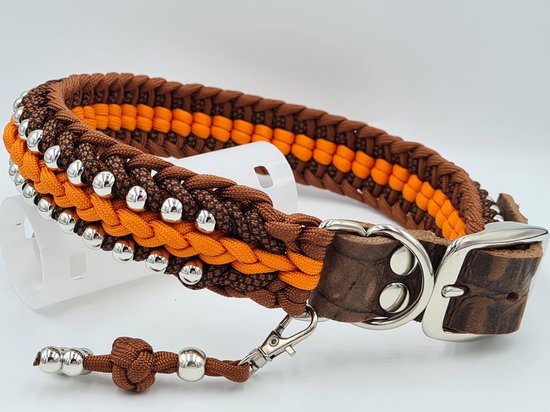 Just2Go- collier pour chien-laisse pour chien- Paracord-  Oranje-marron-réglable 50-53cm | bol
