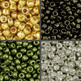 Rocailles - 4mm, 6/0 - 4x10 gram - metallic groen,goud,zilver
