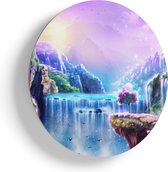 Artaza Houten Muurcirkel - Kleurrijke Sprookjes Waterval - Abstract - Ø 80 cm - Groot - Multiplex Wandcirkel - Rond Schilderij