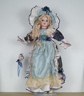 Pop en porcelaine - Costume victorien - Support inclus - Vintage - Blauw - Collection - Décoration - Incl. Défaut