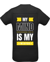 Huurdies Sportshirt | My mind is my weapon | maat XL | Bedrukkingskleur geel | shirt zwart