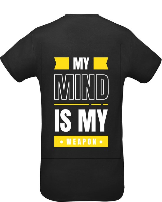 Huurdies Sportshirt | My mind is my weapon | maat XL | Bedrukkingskleur geel | shirt zwart