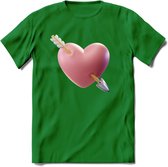 Valentijn Hart met pijl T-Shirt | Grappig Valentijnsdag Cadeautje voor Hem en Haar | Dames - Heren - Unisex | Kleding Cadeau | - Donker Groen - S