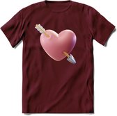 Valentijn Hart met pijl T-Shirt | Grappig Valentijnsdag Cadeautje voor Hem en Haar | Dames - Heren - Unisex | Kleding Cadeau | - Burgundy - S