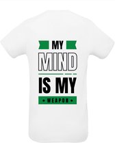 Huurdies Sportshirt | My mind is my weapon  maat  XXL | Bedrukkingskleur groen | shirt wit