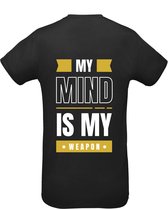 Huurdies Sportshirt | My mind is my weapon| maat  L| Bedrukkingskleur  goud | shirt zwart