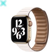 MY PROTECT® Leather Link Armband Voor Apple Watch Series 1/2/3/4/5/6/7/SE 38/40/41mm Horloge Bandje - Magnetisch iWatch Leather Link Bandje Apple Watch - Magneet Sluiting - Wit