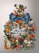 Ter Halle - Glasschilderij - Miss Dior Eau De Toilette Met Bloemen En Goudfolie - 60x80 cm