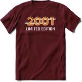 2001 Limited Edition T-Shirt | Goud - Zilver | Grappig Verjaardag en Feest Cadeau Shirt | Dames - Heren - Unisex | Tshirt Kleding Kado | - Burgundy - L