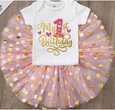 2-delig Cakesmash setje Love My First Birthday Pink White and Gold - eerste verjaardag - 1e verjaardag - birthday - kinderkleding - kinderfeest