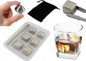 Luxe RVS Whiskey Stones Set - Whisky Stenen Met Ijs Tang - Herbruikbare Ijsblokjes  - Metalen Ice Cubes  Herbruikbaar - Icecubes Set Van 6 Met Ijstang & Opberghoes