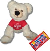 Grote knuffel beer 30 cm Be My Valentine Tony Chocolonely chocolade met rood shirtje | Valentijn cadeau vrouw man | Valentijnsdag voor mannen vrouwen | Valentijn cadeautje voor hem haar | knuffelbeer | teddybeer | beertje
