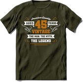45 Jaar Legend T-Shirt | Goud - Wit | Grappig Verjaardag en Feest Cadeau Shirt | Dames - Heren - Unisex | Tshirt Kleding Kado | - Leger Groen - L