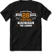 28 Jaar Legend T-Shirt | Goud - Wit | Grappig Verjaardag en Feest Cadeau Shirt | Dames - Heren - Unisex | Tshirt Kleding Kado | - Zwart - XL