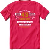 43 Jaar Legend T-Shirt | Goud - Wit | Grappig Verjaardag en Feest Cadeau Shirt | Dames - Heren - Unisex | Tshirt Kleding Kado | - Roze - L