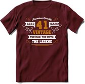 41 Jaar Legend T-Shirt | Goud - Wit | Grappig Verjaardag en Feest Cadeau Shirt | Dames - Heren - Unisex | Tshirt Kleding Kado | - Burgundy - M